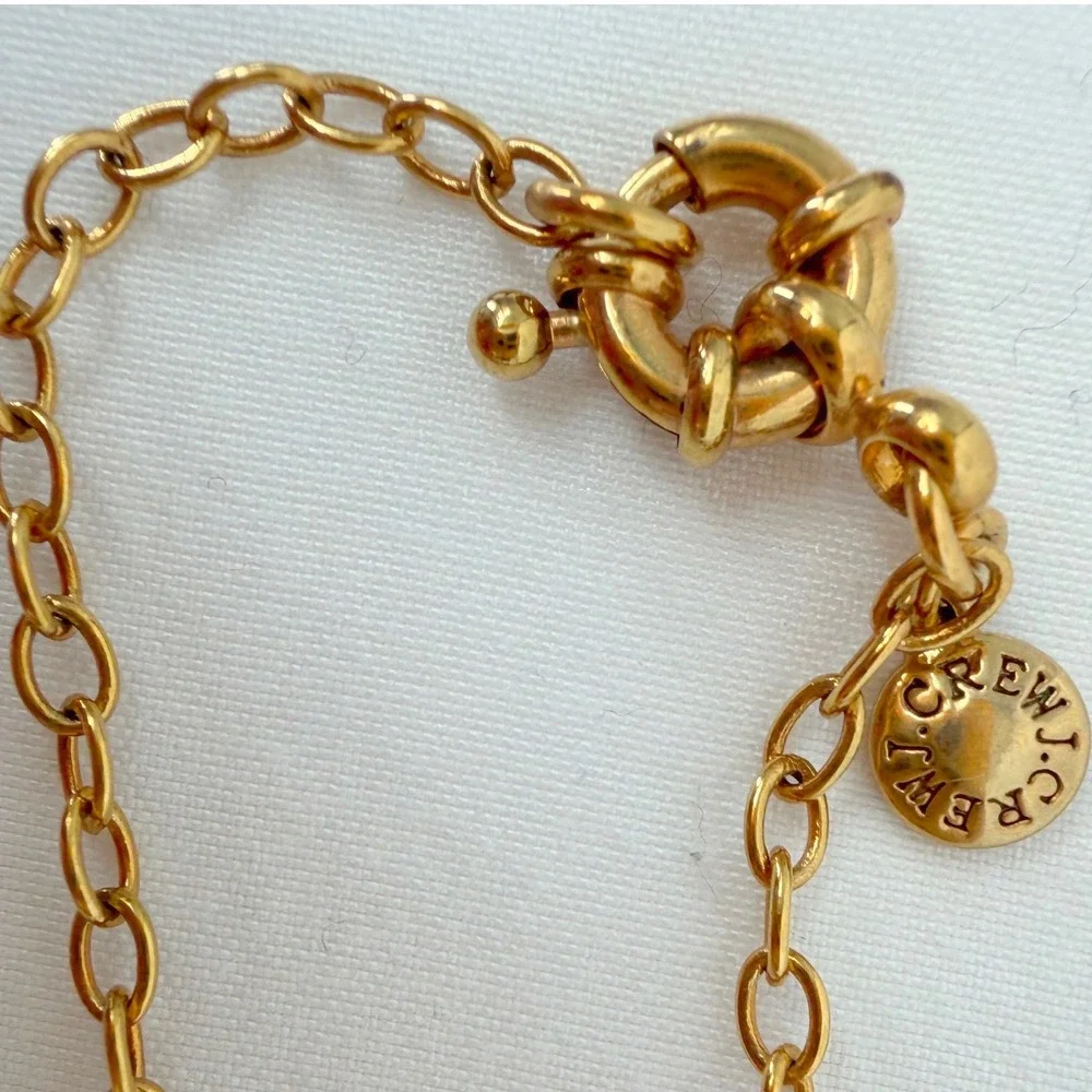 J.Crew Long Necklace‎ Gold Tone Emerald Green Geometric Resin Stones 103-37